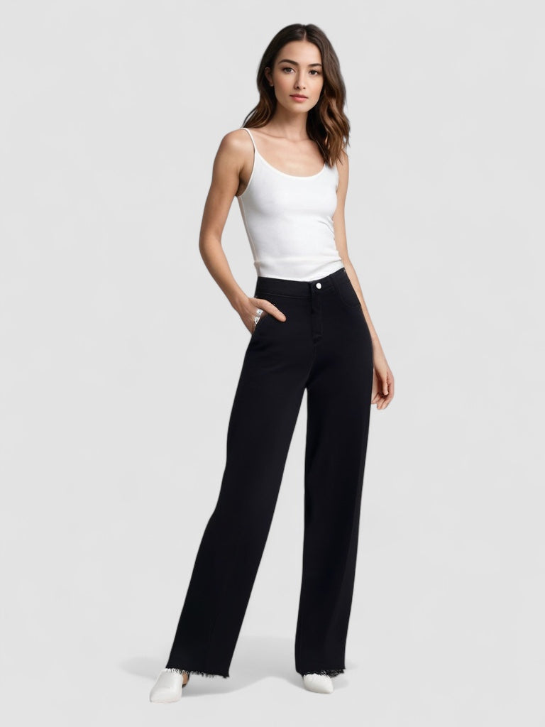 Lunara Paris | Vaqueros negros elegantes con acabado sin rematar