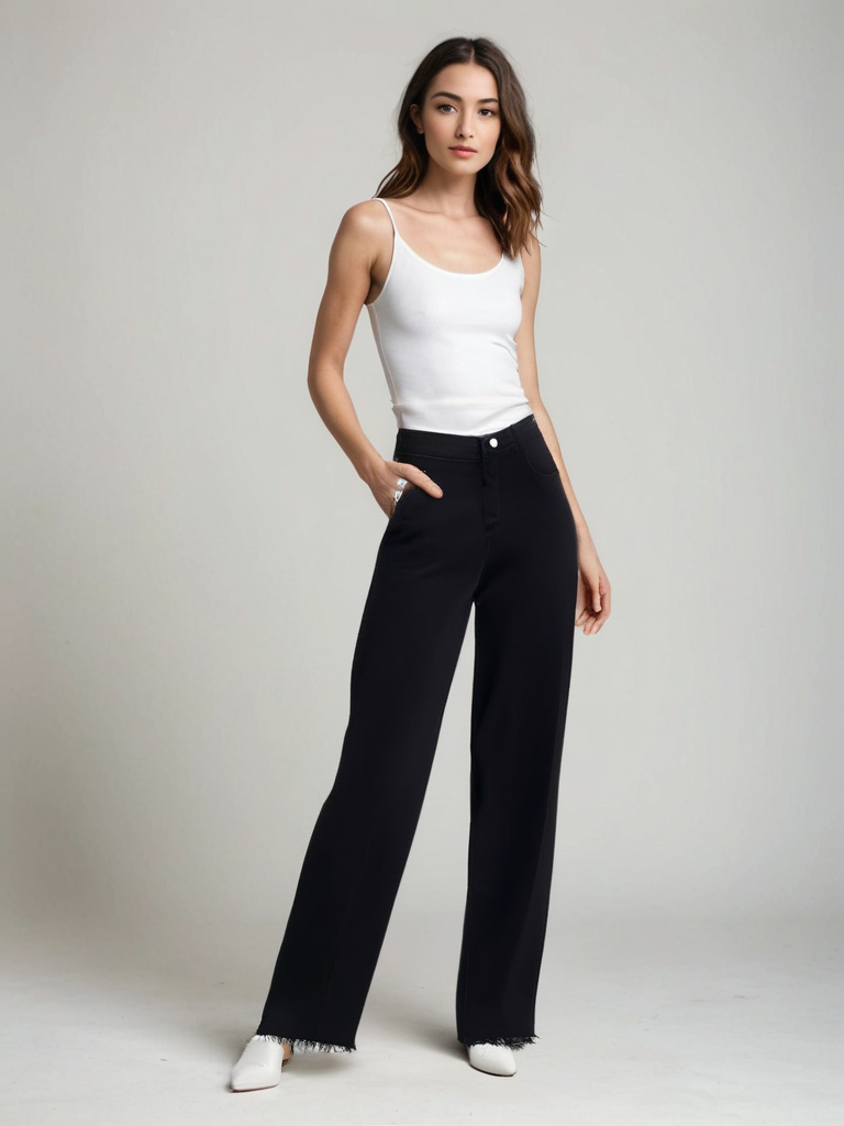 Lunara Paris | Vaqueros negros elegantes con acabado sin rematar