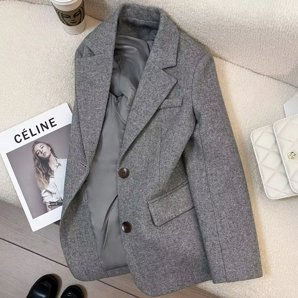 Evelyn Herringbone Wool Blazer