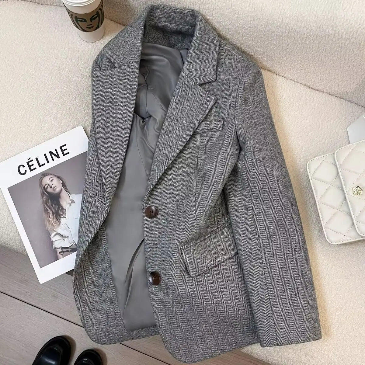 Evelyn Herringbone Wool Blazer