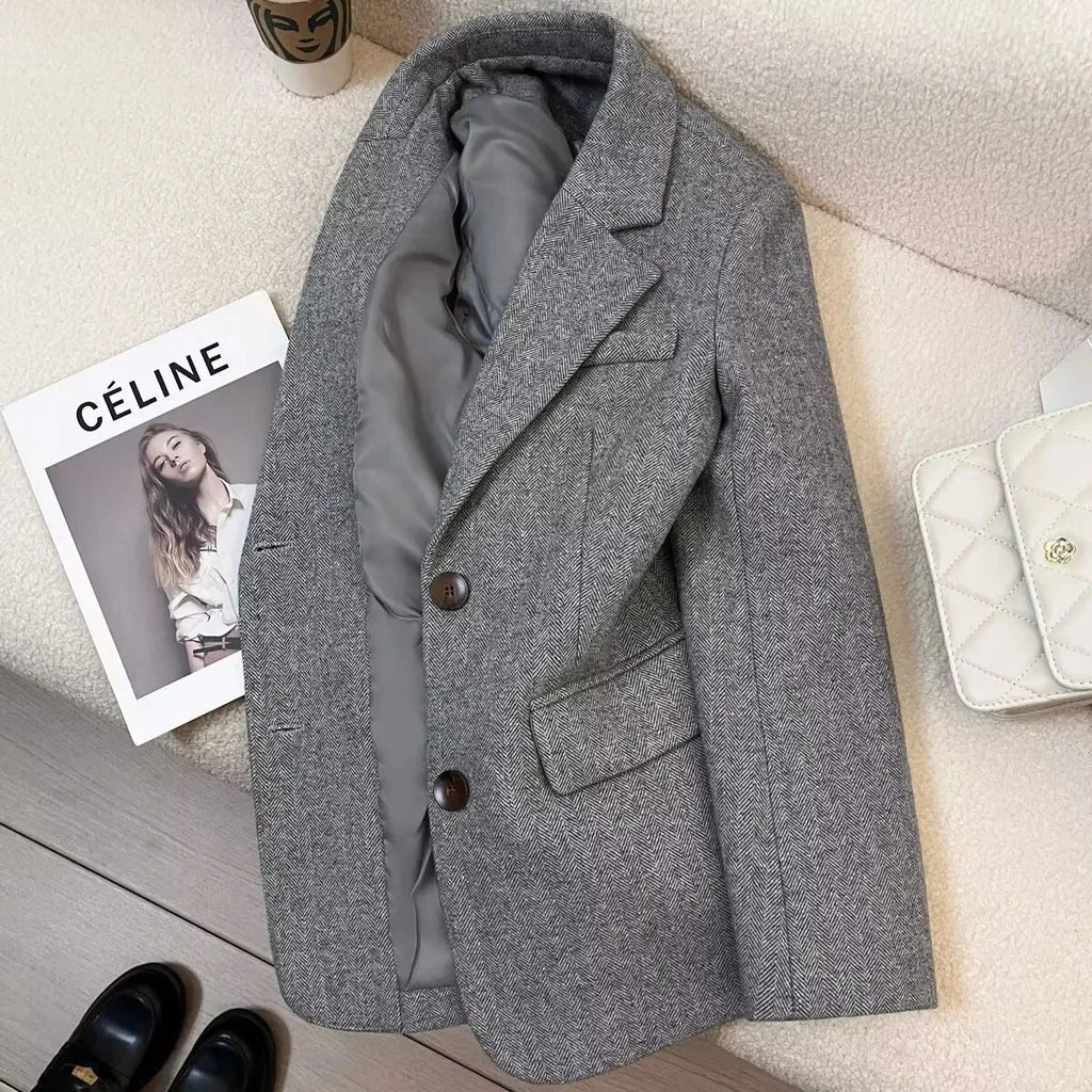 Evelyn Herringbone Wool Blazer