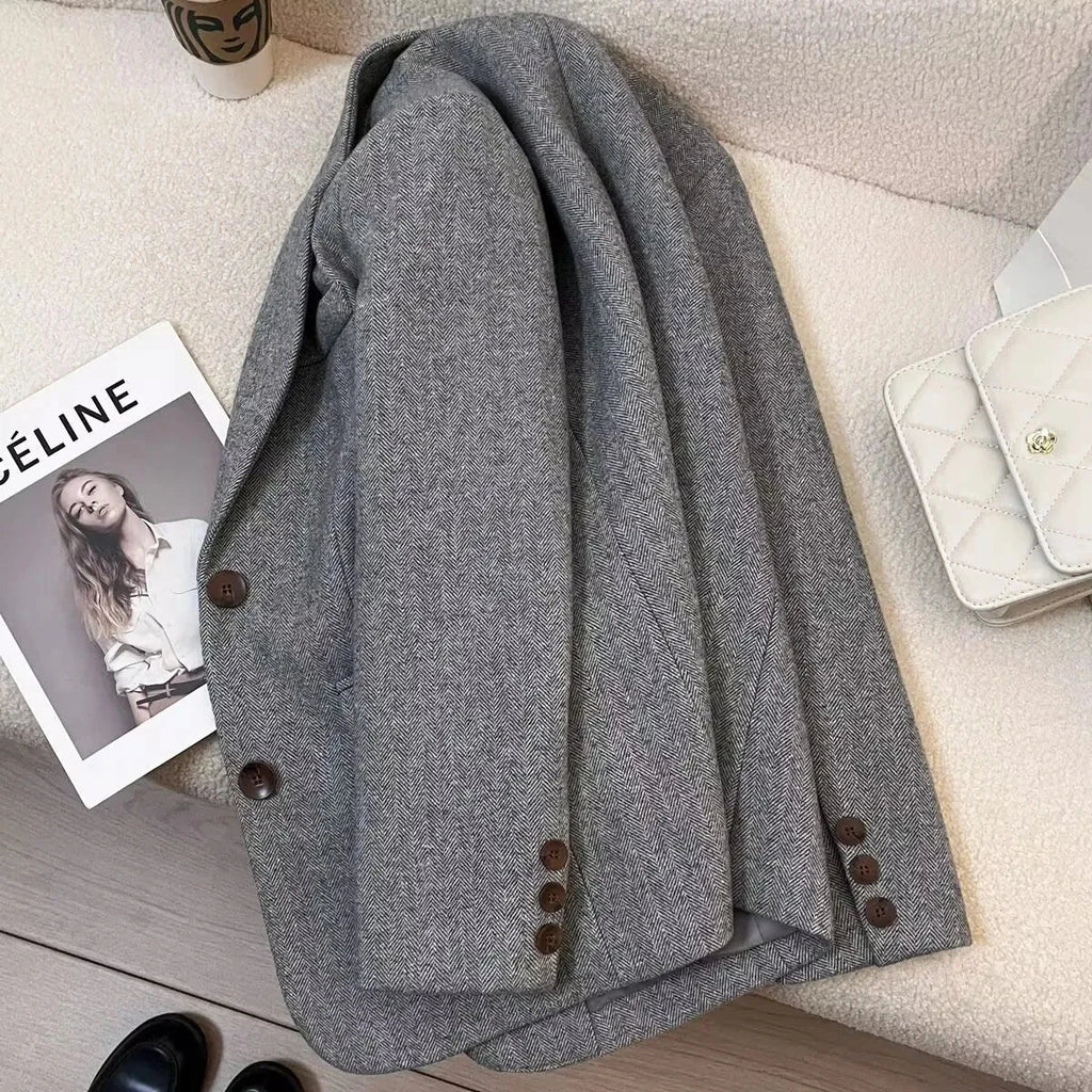 Evelyn Herringbone Wool Blazer