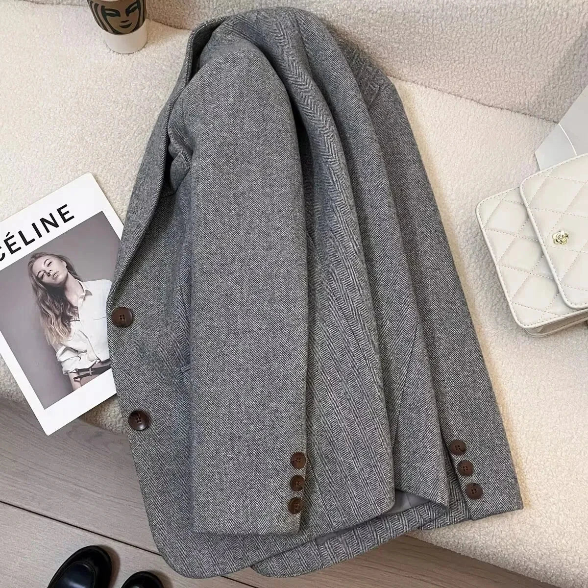 Evelyn Herringbone Wool Blazer