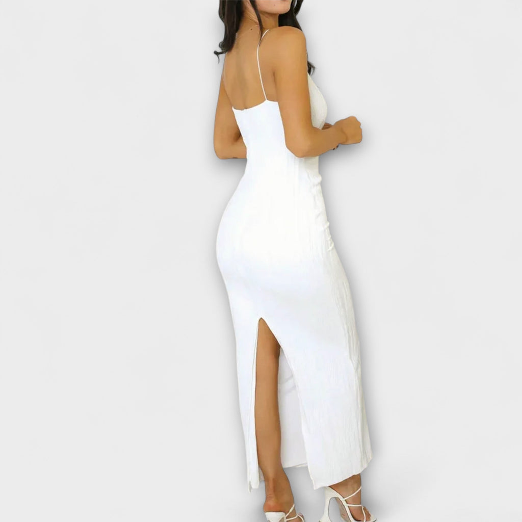 Vestido largo sin mangas elegante con fruncido