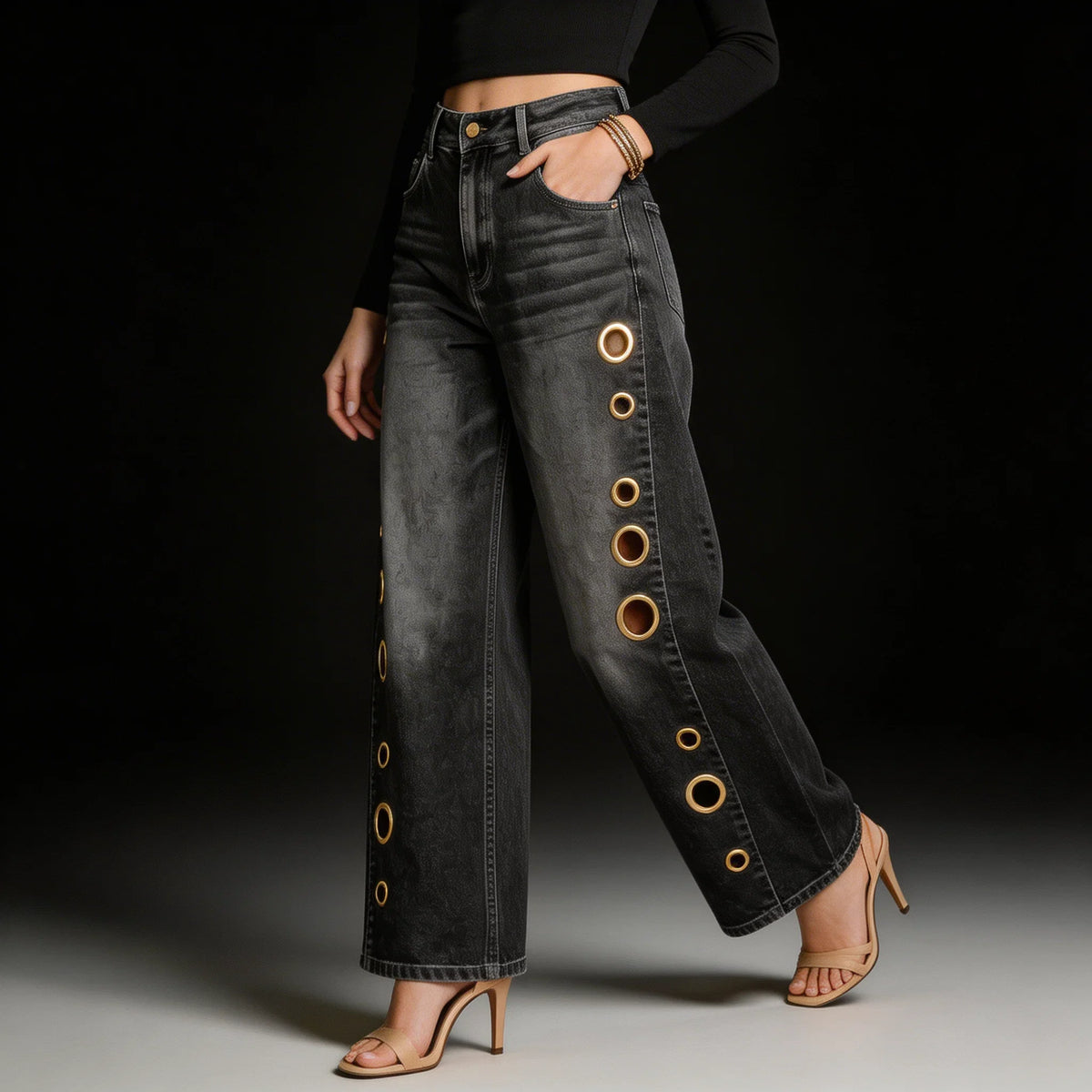 Luna Cutout Wide Leg Jeans
